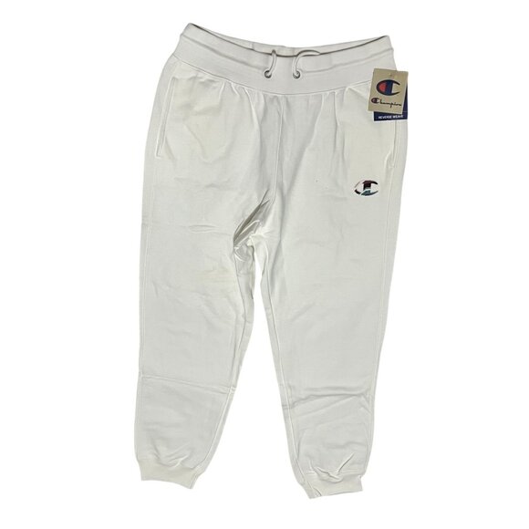 Champion Reverse Weave Colorful Embroidered Patch Sweat Pants Sz Large White Wom - Picture 1 of 12